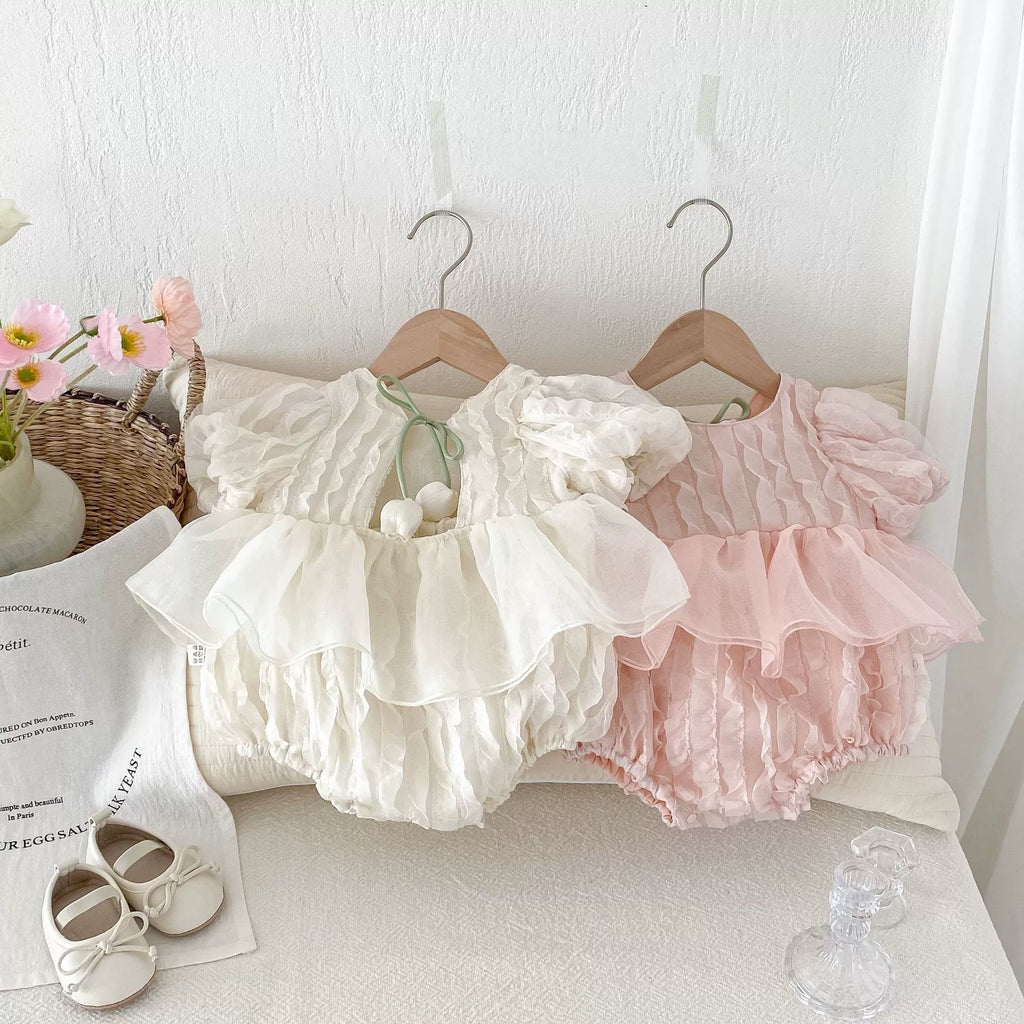 Summer Arrival Baby Girls Ruffle Design Short Sleeves Onesies