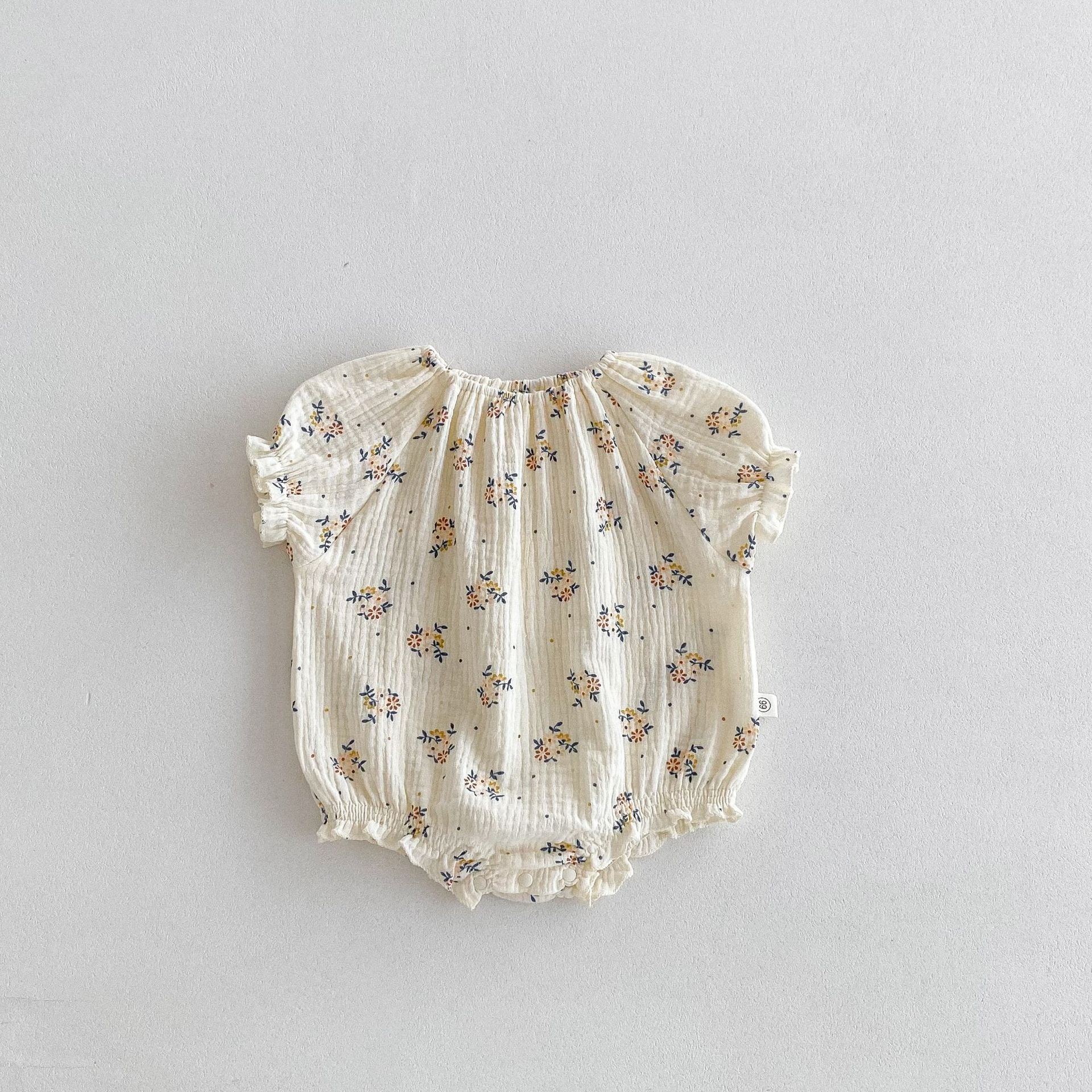 Summer Hot Selling Baby Kids Girls Short Sleeves Crew Neck Thin Cotton Double-Layer Gauze Floral Printed Onesies