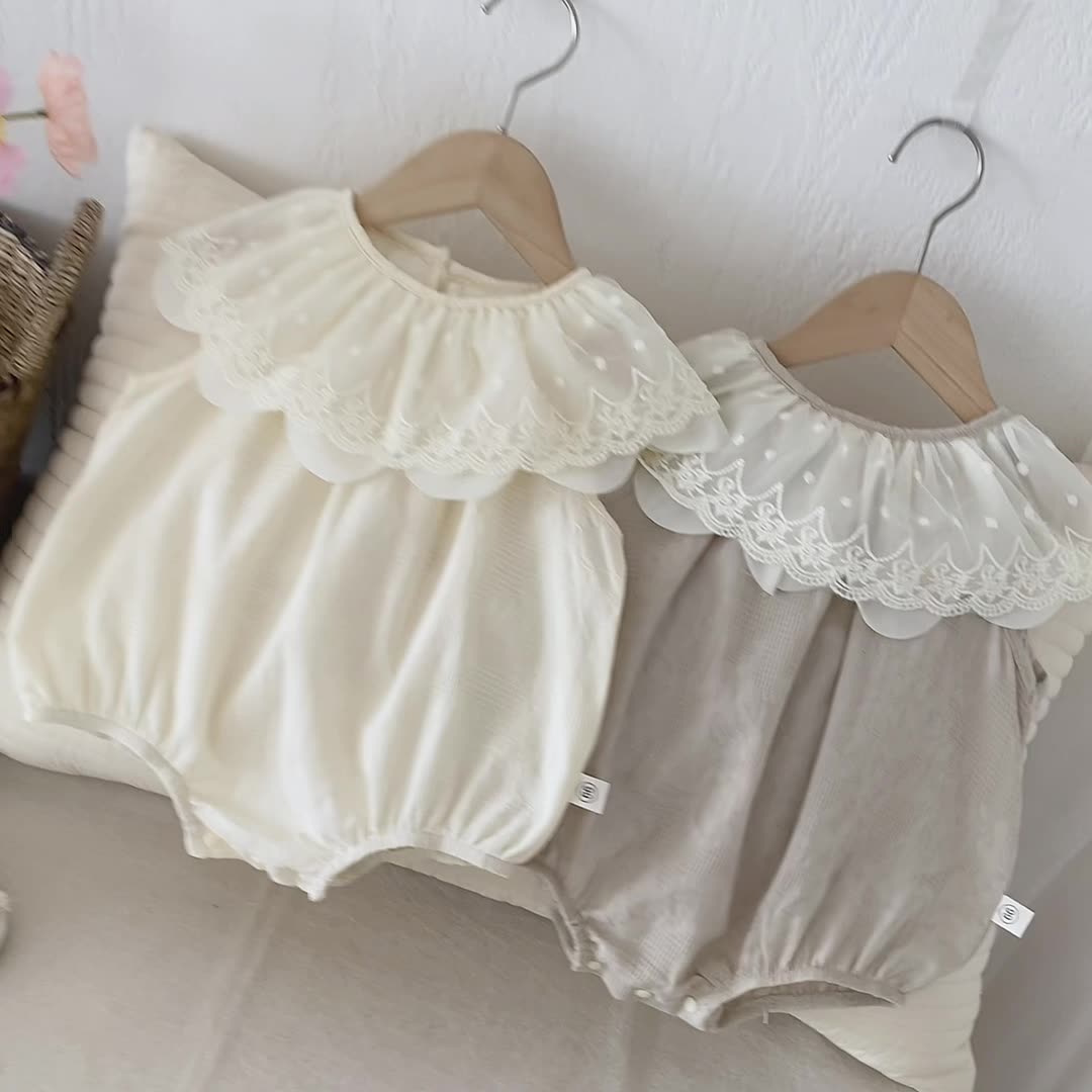 Summer Arrival Baby Girls Lace Embroidery Collar Sleeveless Onesies